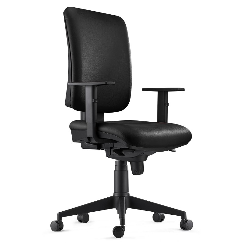 Silla Ergonómica PIERO, en Piel Natural color Negro, con Brazos Ajustables