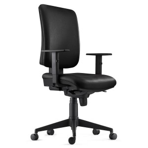 Silla Ergonómica PIERO, en Piel Natural color Negro, con Brazos Ajustables
