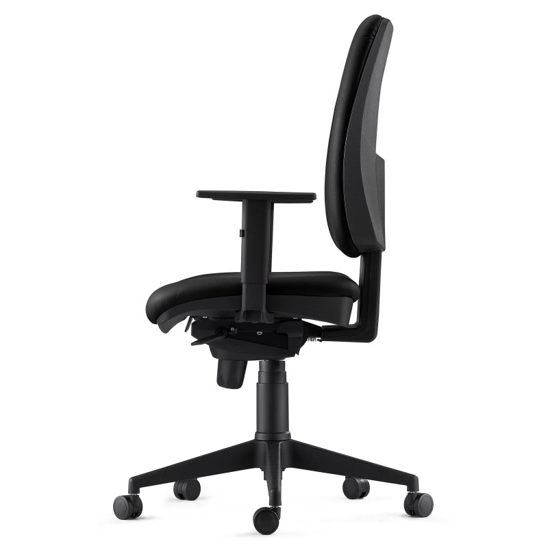 Silla Ergonómica PIERO, en Piel Natural color Negro, con Brazos Ajustables