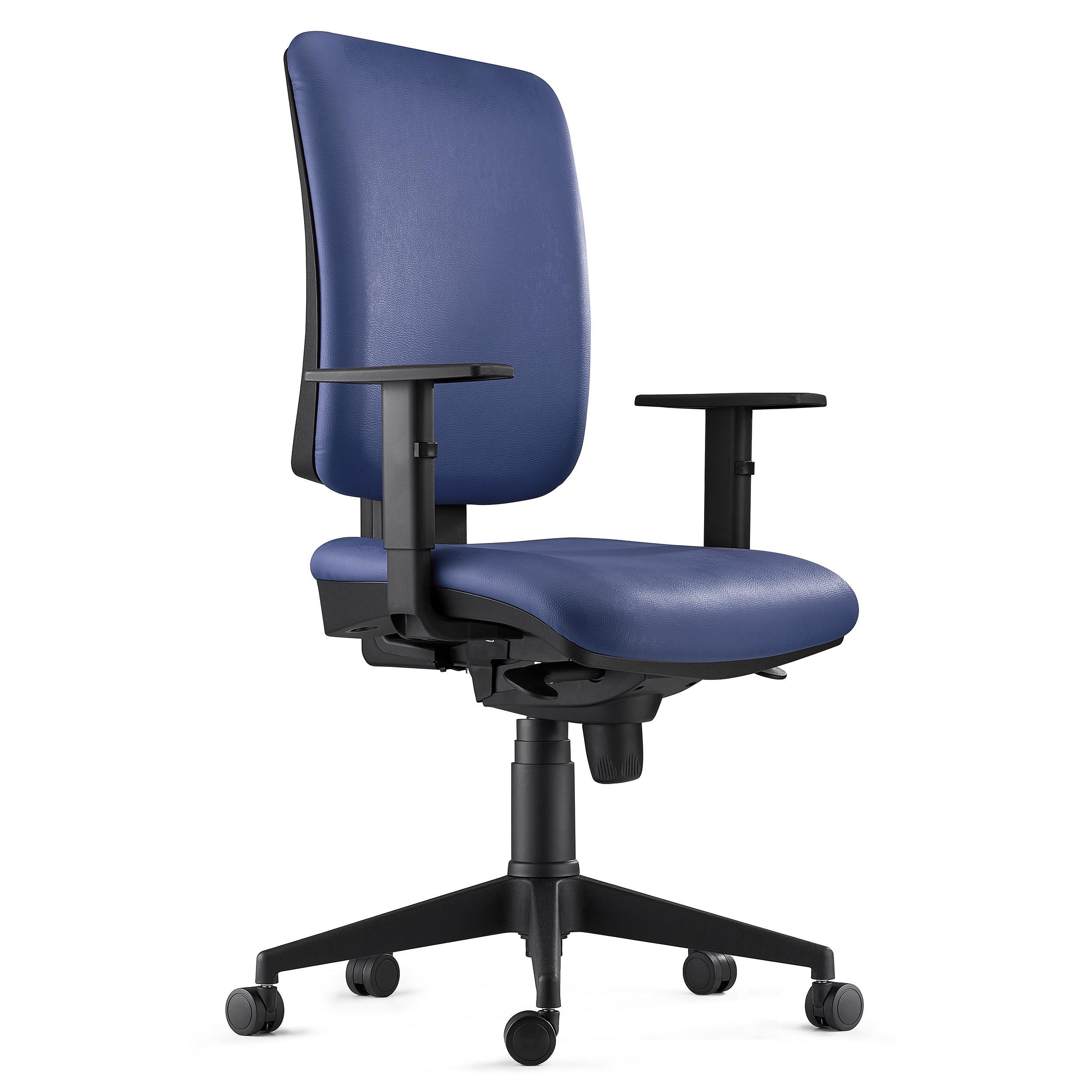 Silla Ergonómica PIERO, en Piel Natural color Negro, con Brazos Ajustables