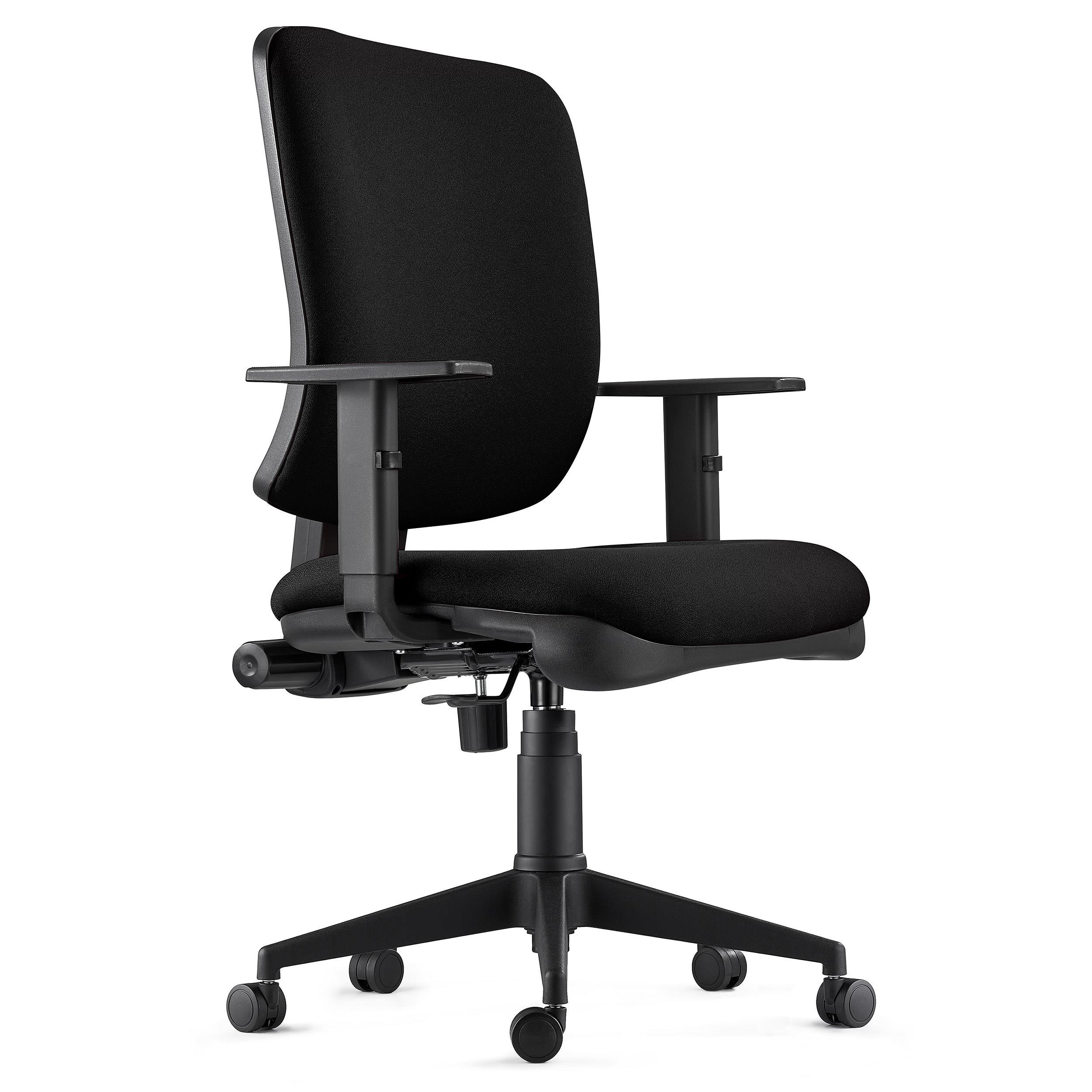 Silla Ergonómica DIEGO, en Tela color Negro, con Grueso Acolchado y Mecanismo Sincronizado