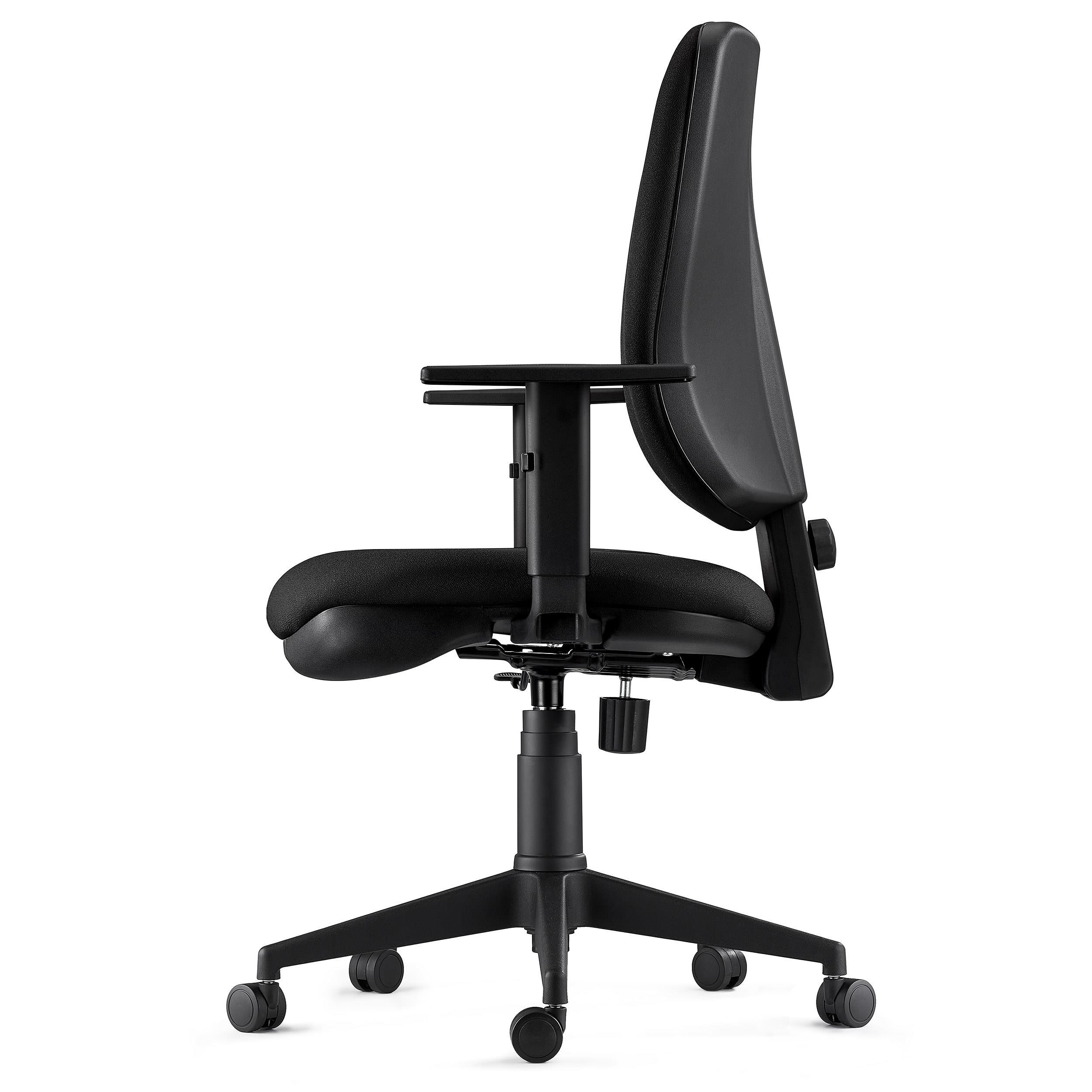 Silla Ergonómica DIEGO, en Tela color Negro, con Grueso Acolchado y Mecanismo Sincronizado
