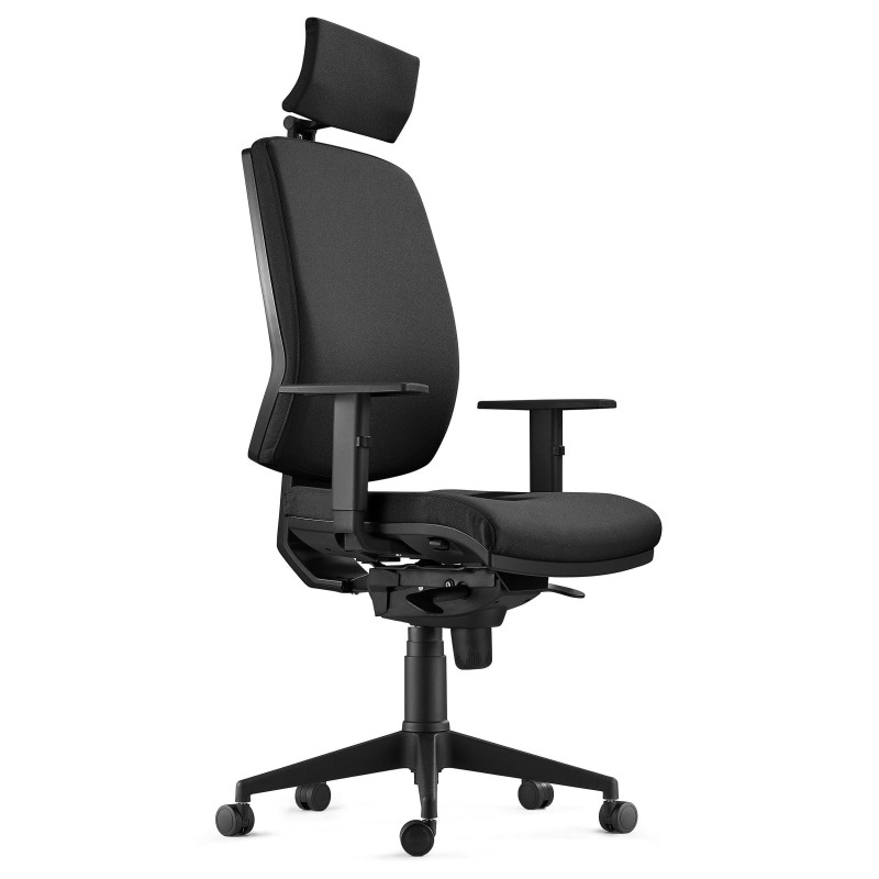 Silla Ergonómica OLIVER, reposacabezas, tela negra