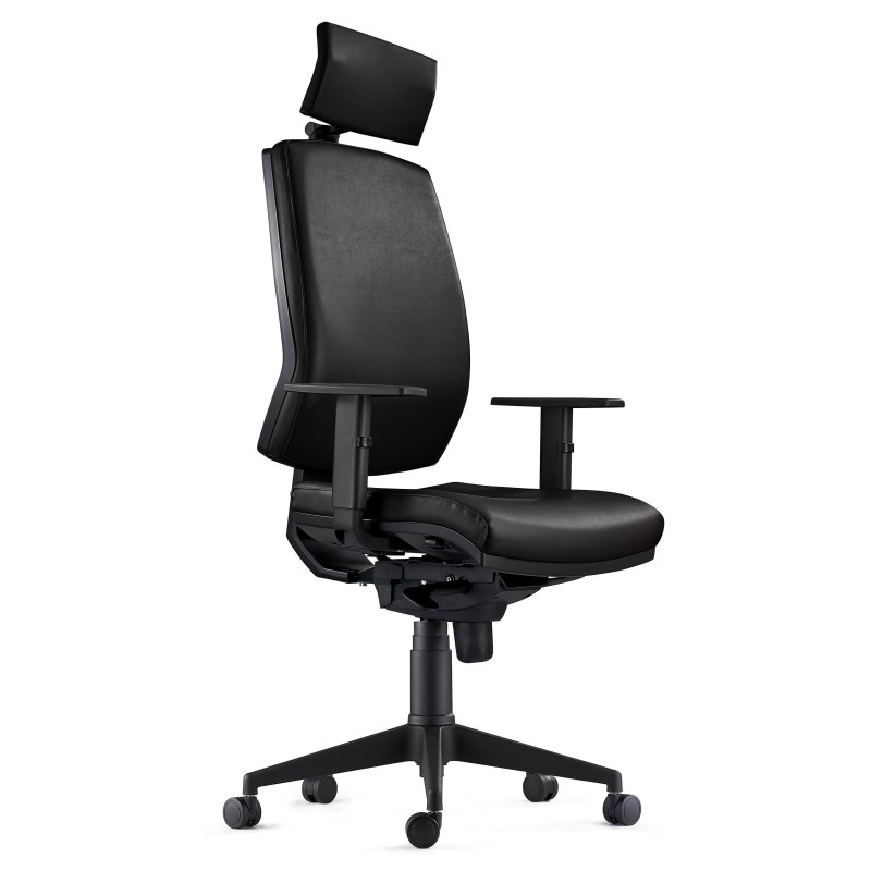 Silla Ergonómica OLIVER, reposacabezas, piel negra