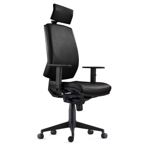 Silla Ergonómica OLIVER, reposacabezas, piel negra