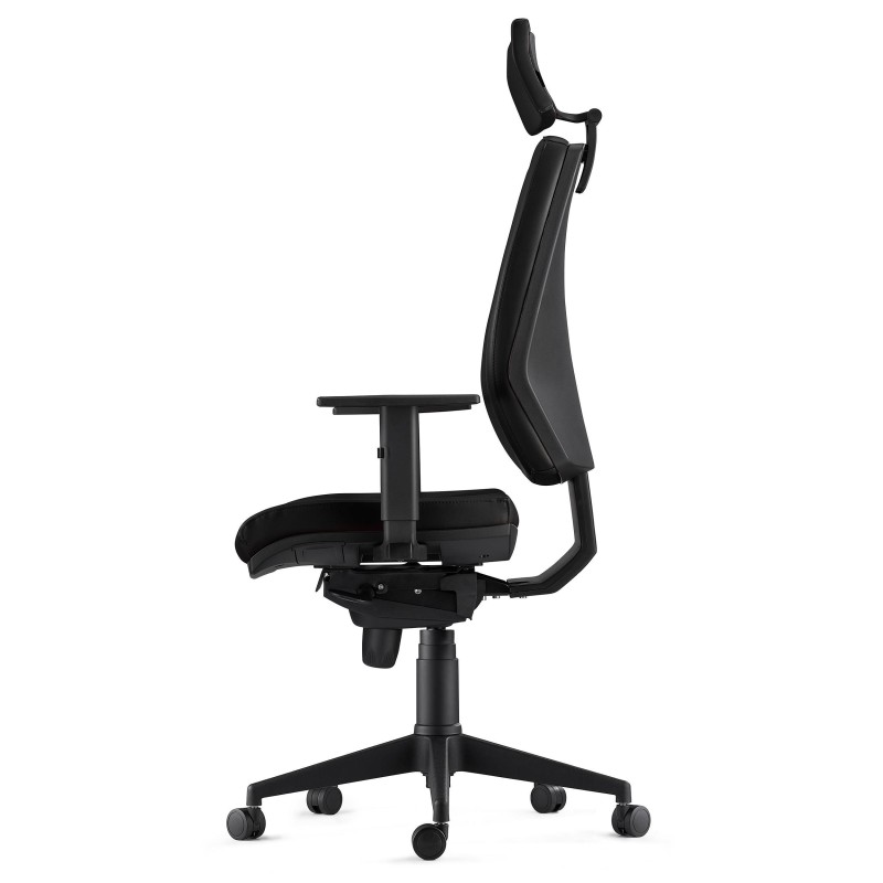 Silla Ergonómica OLIVER, reposacabezas, piel negra