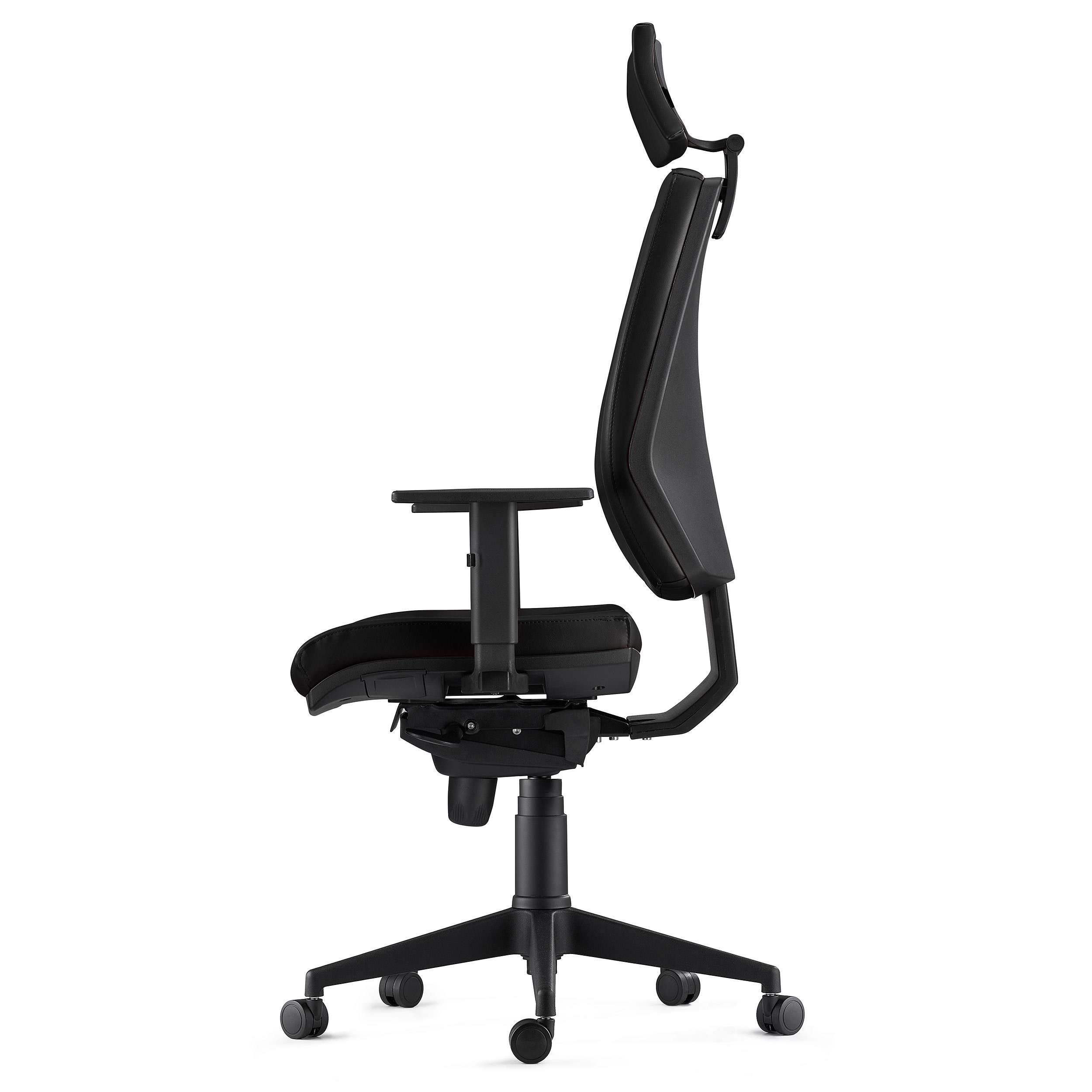 Silla Ergonómica OLIVER, Piel Negra, Reposacabezas, Uso 8 Horas, Grueso Acolchado