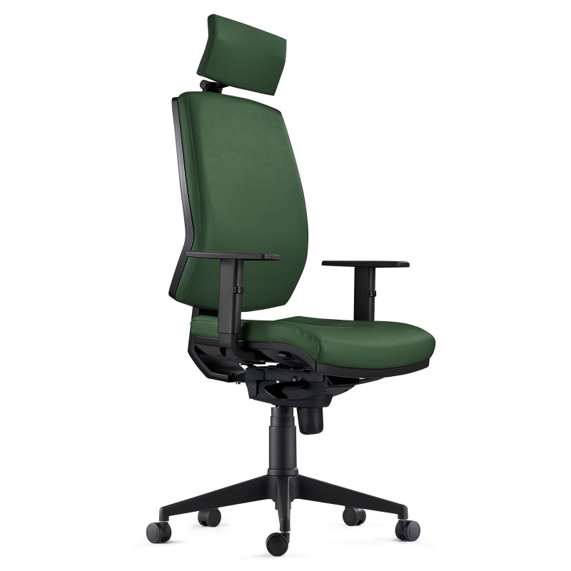 Silla Ergonómica OLIVER, reposacabezas, piel negra
