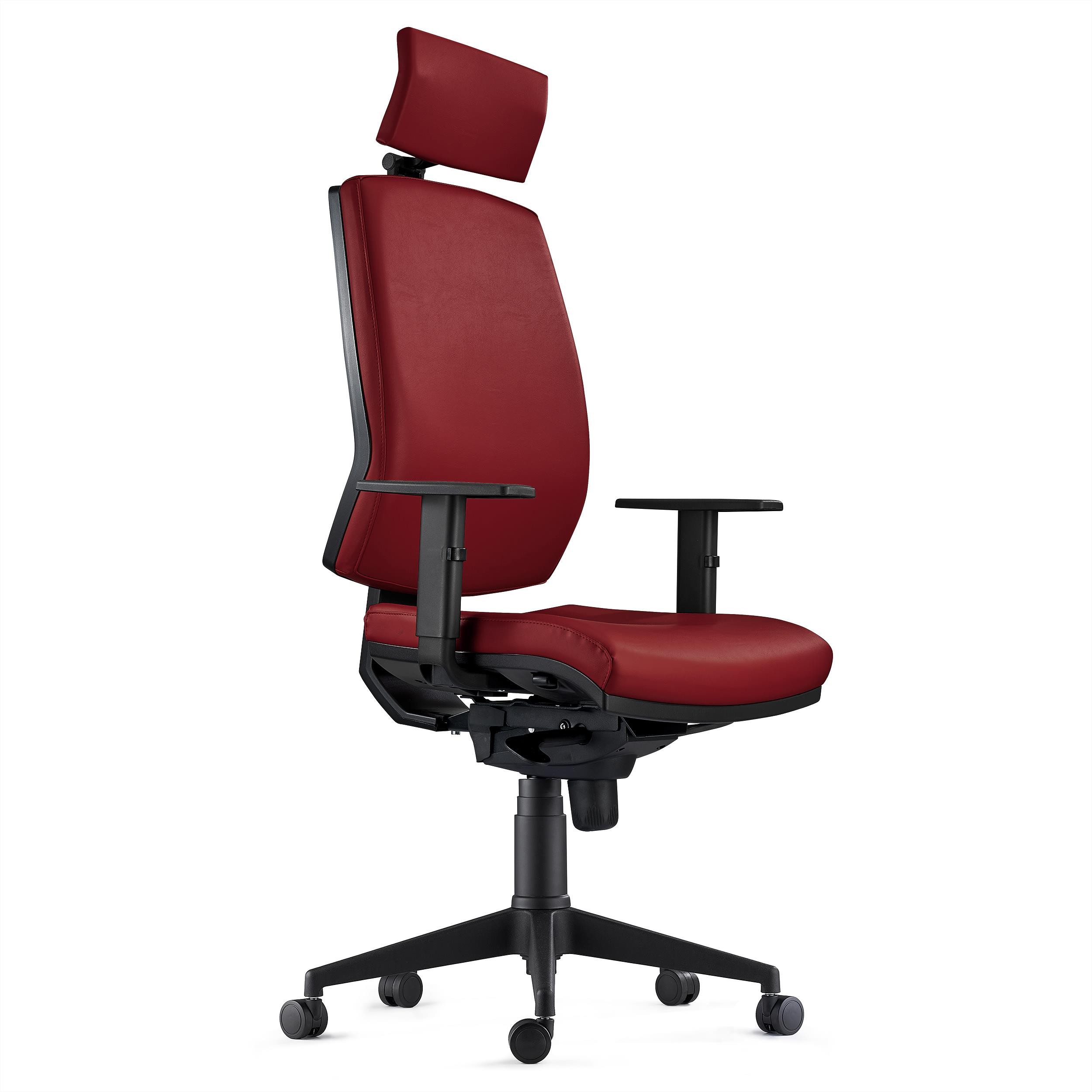 Silla Ergonómica OLIVER, Piel Real Negra, Reposacabezas, Uso 8 Horas, Grueso Acolchado