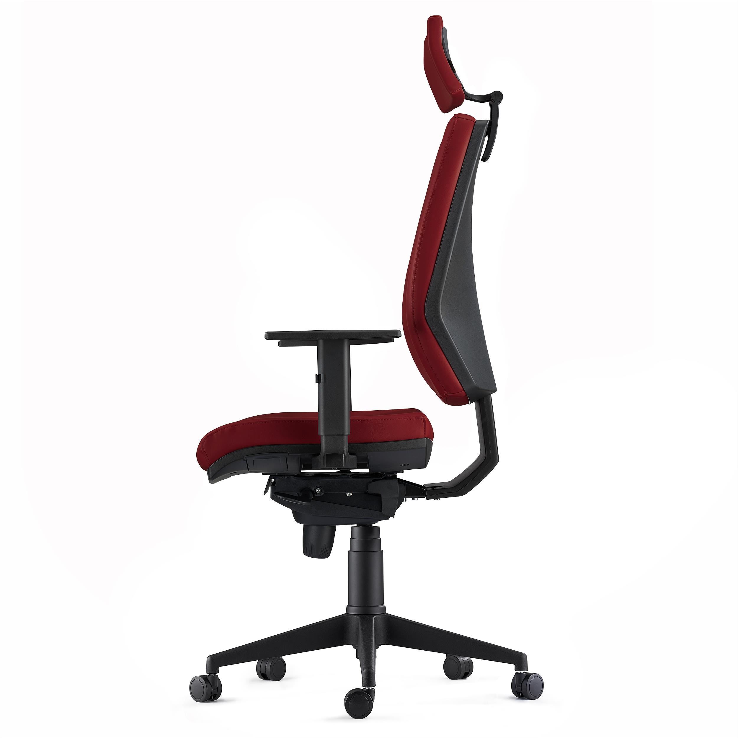 Silla Ergonómica OLIVER, Piel Real Negra, Reposacabezas, Uso 8 Horas, Grueso Acolchado