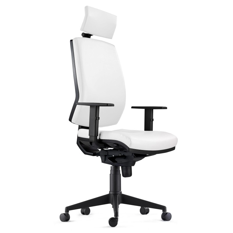 Silla Ergonómica OLIVER, reposacabezas, piel real negra