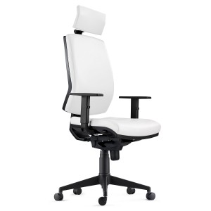 Silla Ergonómica OLIVER, reposacabezas, piel real negra