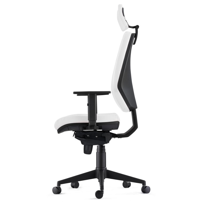 Silla Ergonómica OLIVER, reposacabezas, piel real negra