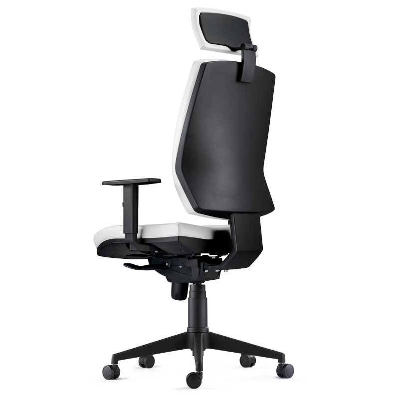 Silla Ergonómica OLIVER, reposacabezas, piel real negra