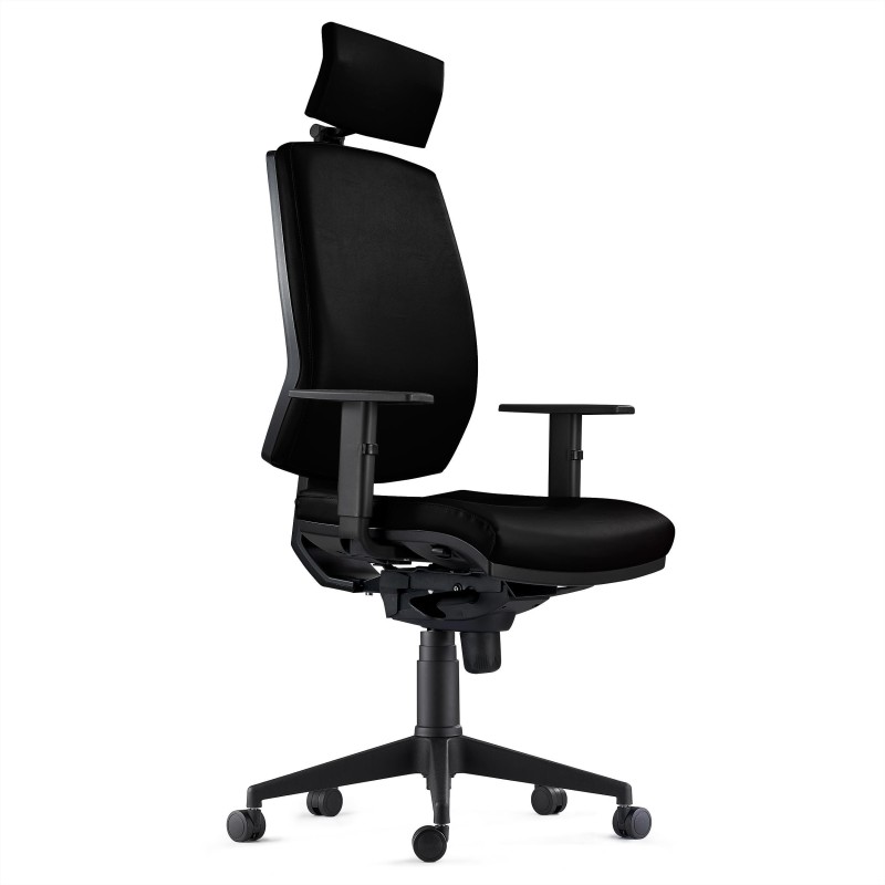 Silla Ergonómica OLIVER, reposacabezas, piel real negra