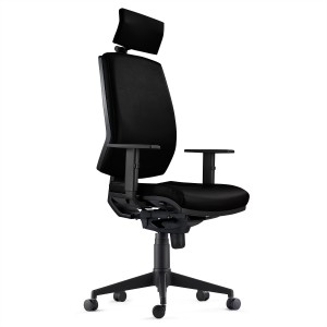 Silla Ergonómica OLIVER, reposacabezas, piel real negra