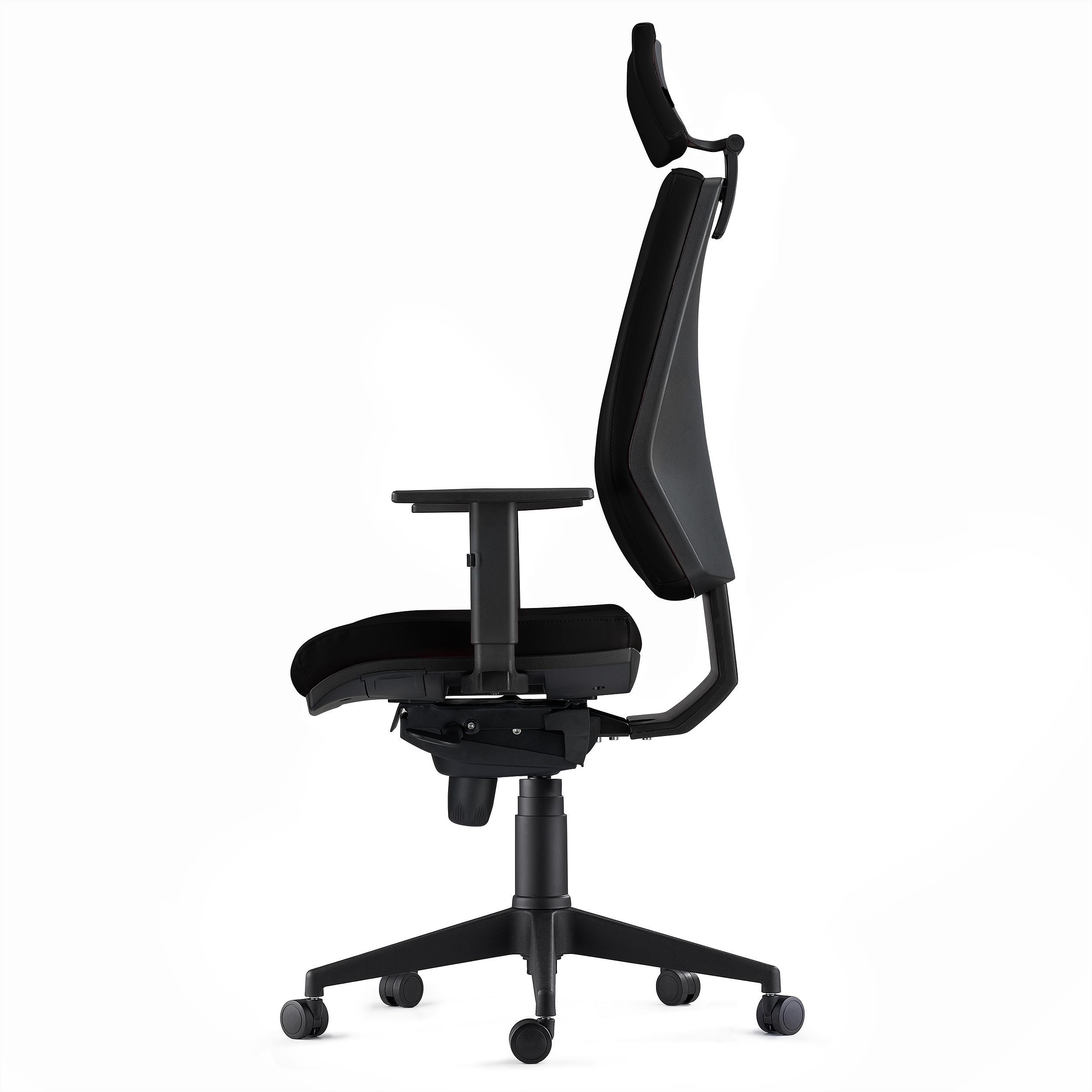 Silla Ergonómica OLIVER, Piel Real Negra, Reposacabezas, Uso 8 Horas, Grueso Acolchado