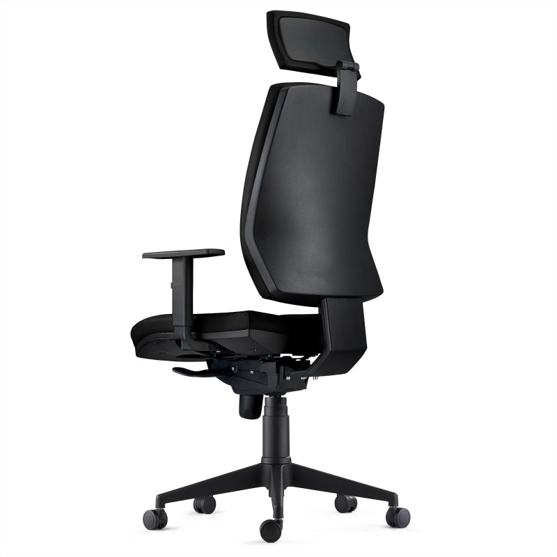 Silla Ergonómica OLIVER, reposacabezas, piel real negra