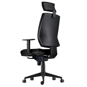 Silla Ergonómica OLIVER, reposacabezas, piel real negra