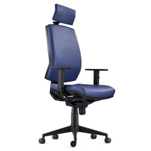 Silla Ergonómica OLIVER, reposacabezas, piel real negra