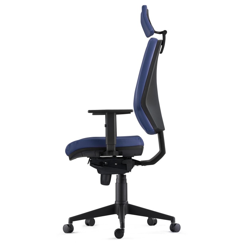 Silla Ergonómica OLIVER, reposacabezas, piel real negra