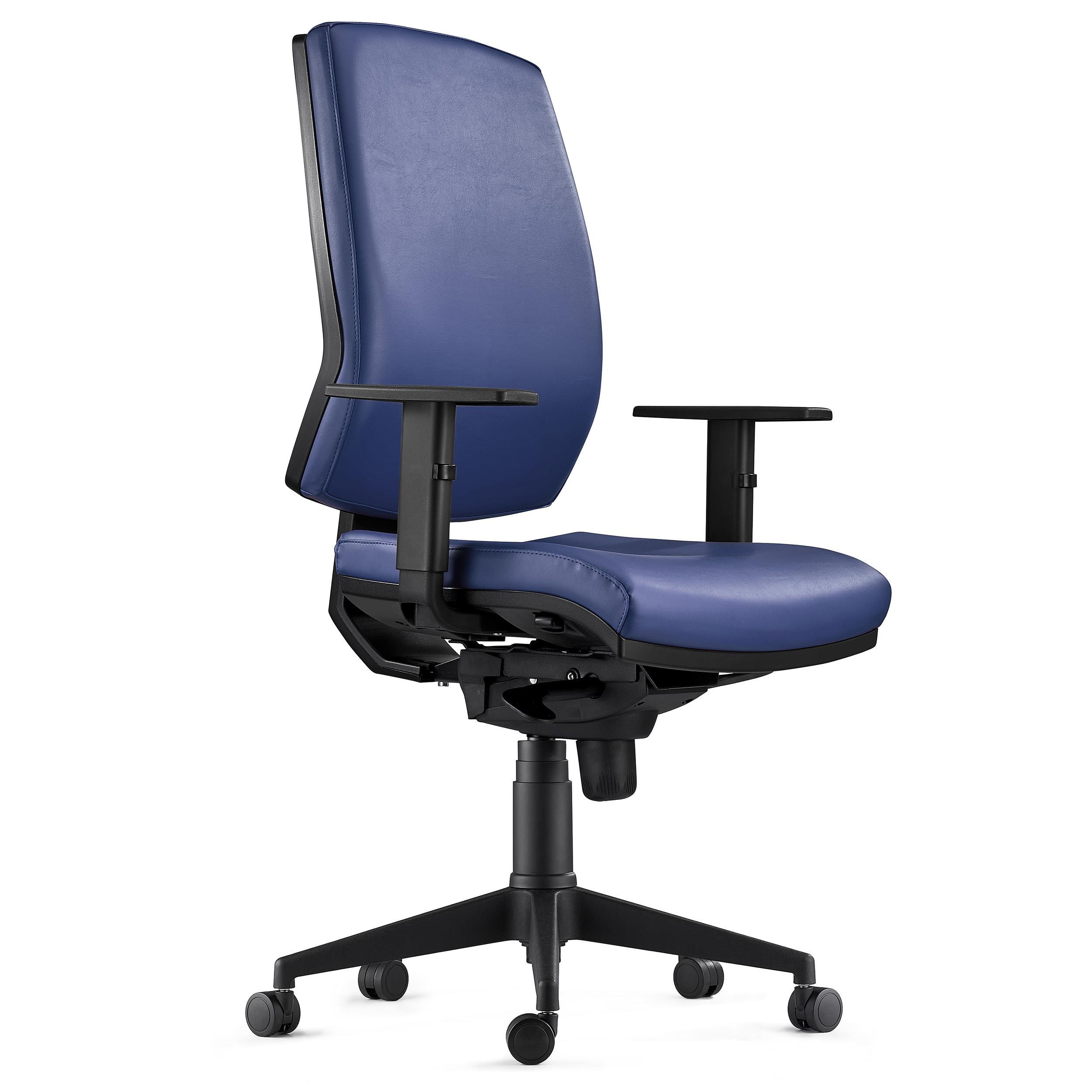 Silla Ergonómica OLIVER, Piel Real Negra, Uso 8 Horas, Grueso Acolchado