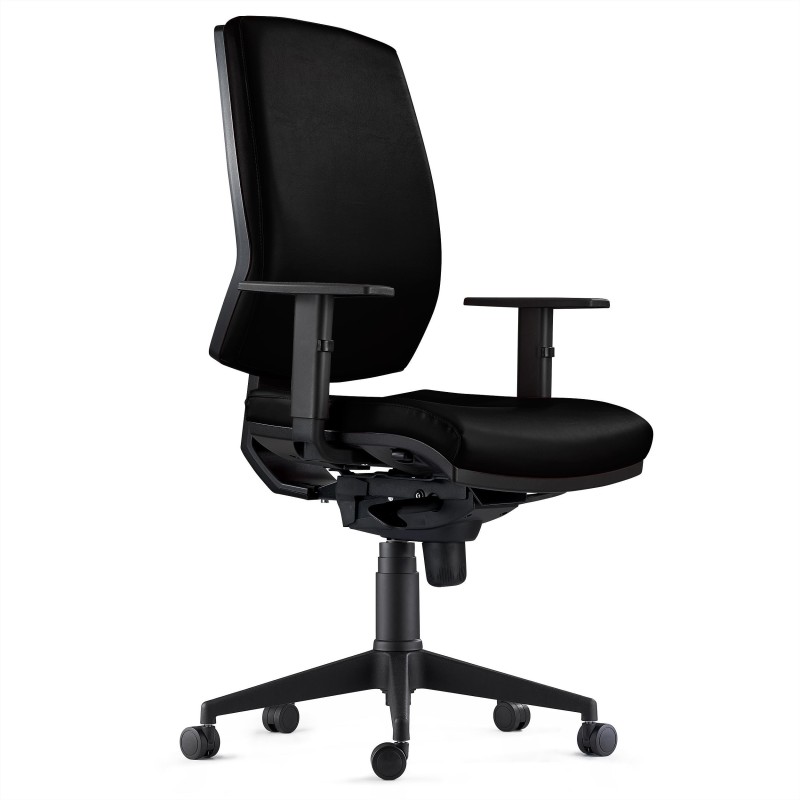 Silla Ergonómica OLIVER, piel real negra