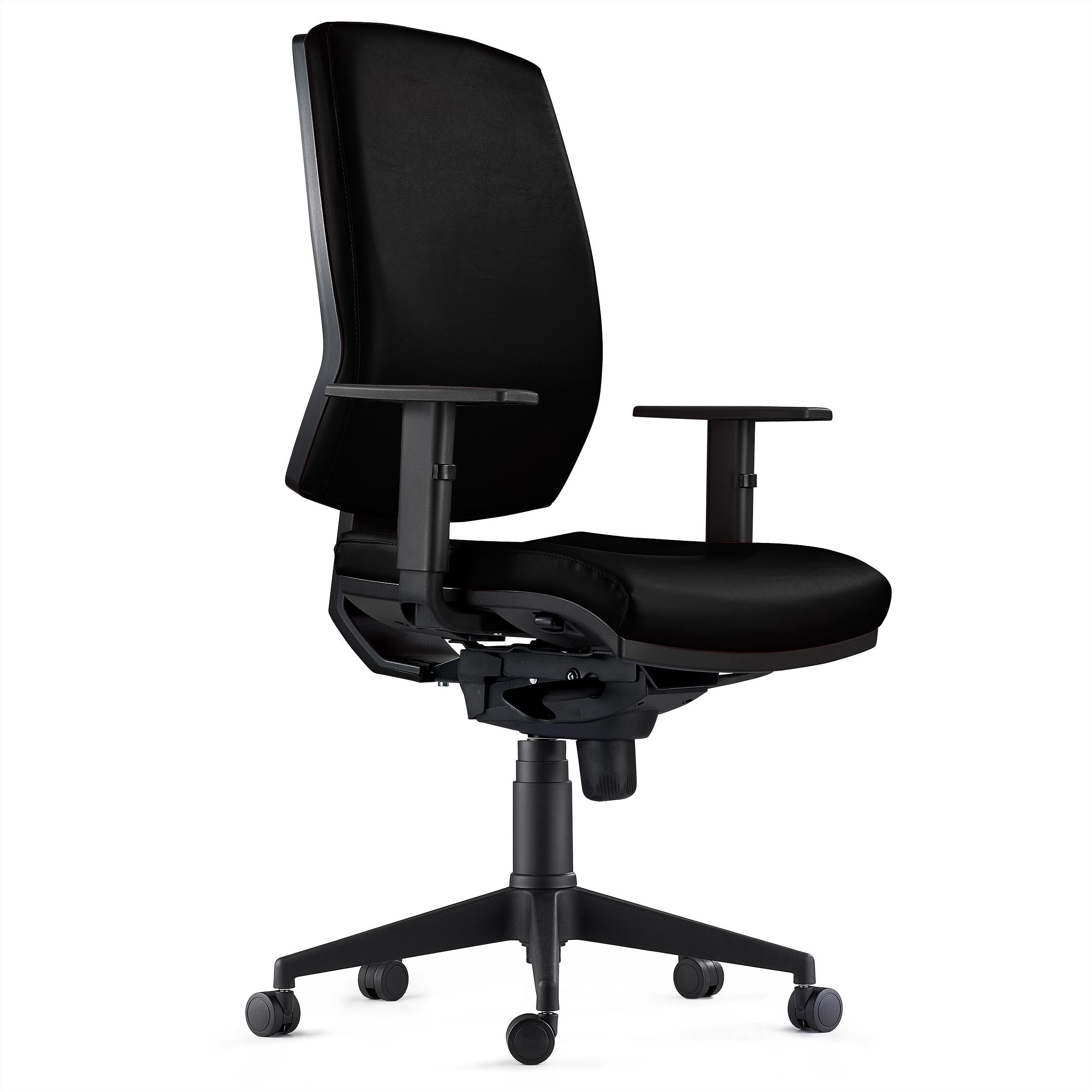 Silla Ergonómica OLIVER, Piel Real Negra, Uso 8 Horas, Grueso Acolchado