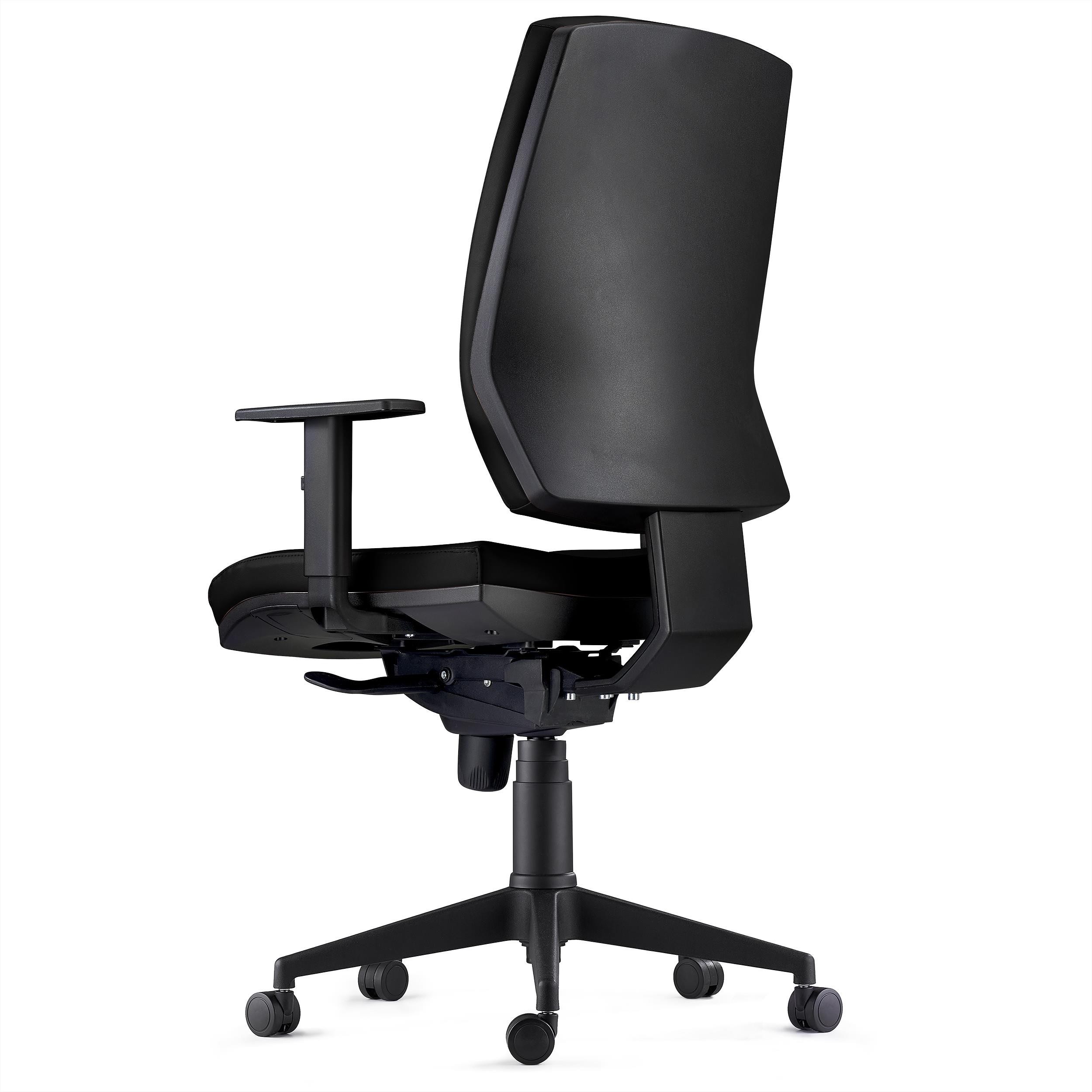 Silla Ergonómica OLIVER, Piel Real Negra, Uso 8 Horas, Grueso Acolchado