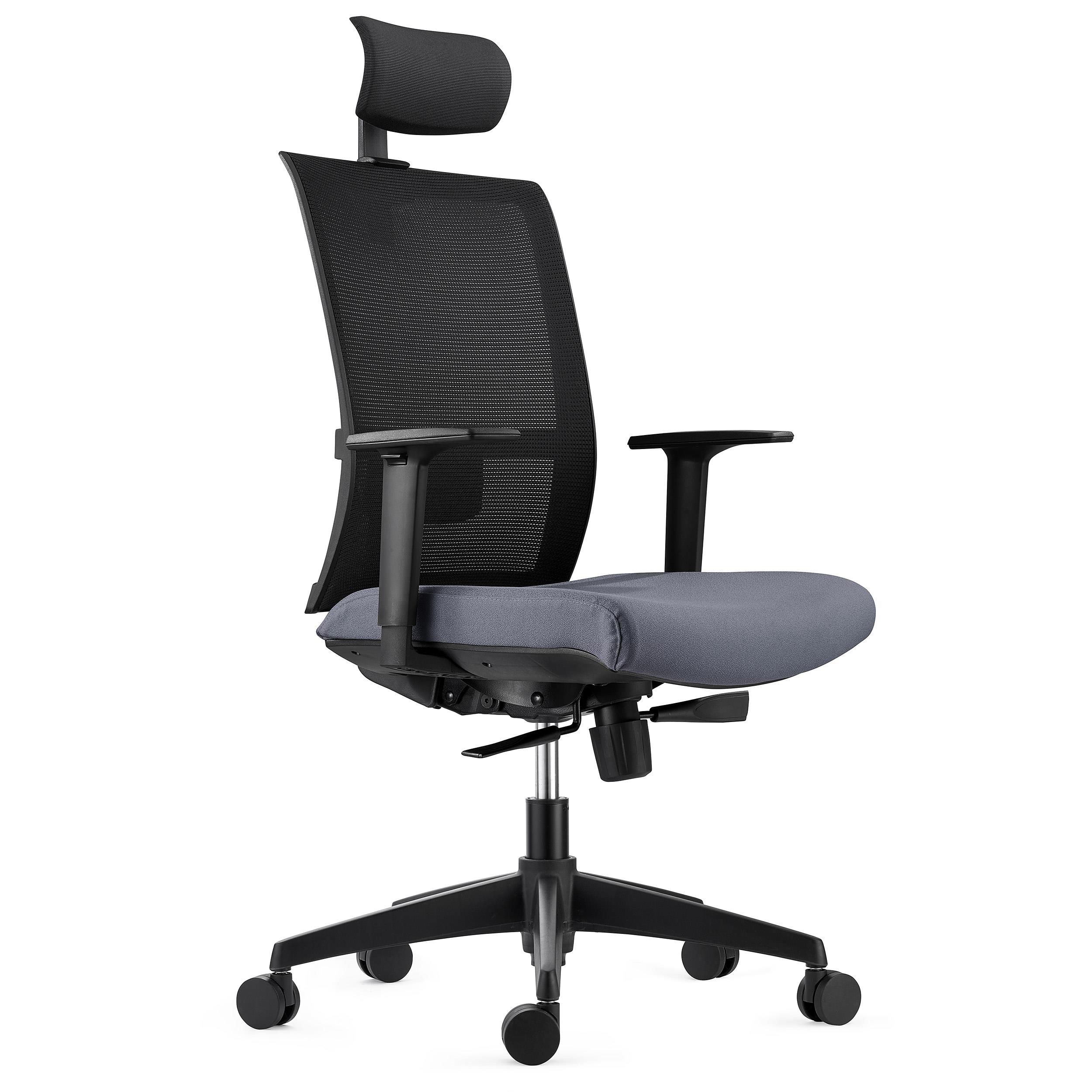 Silla Ergonómica AXEL, Con Reposacabezas, Soporte Lumbar, en Tela y Malla, color Negro