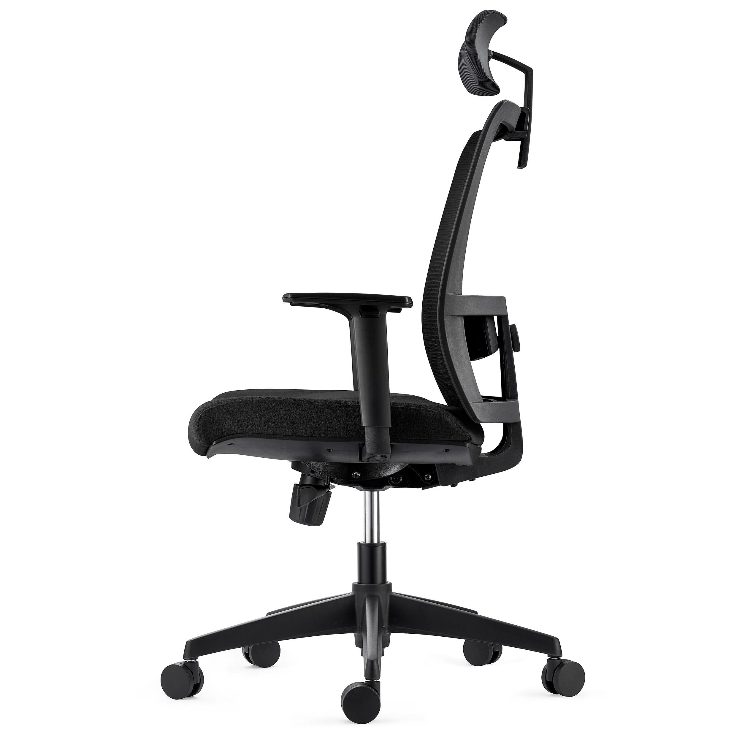 Silla Ergonómica AXEL, Con Reposacabezas, Soporte Lumbar, en Tela y Malla, color Negro