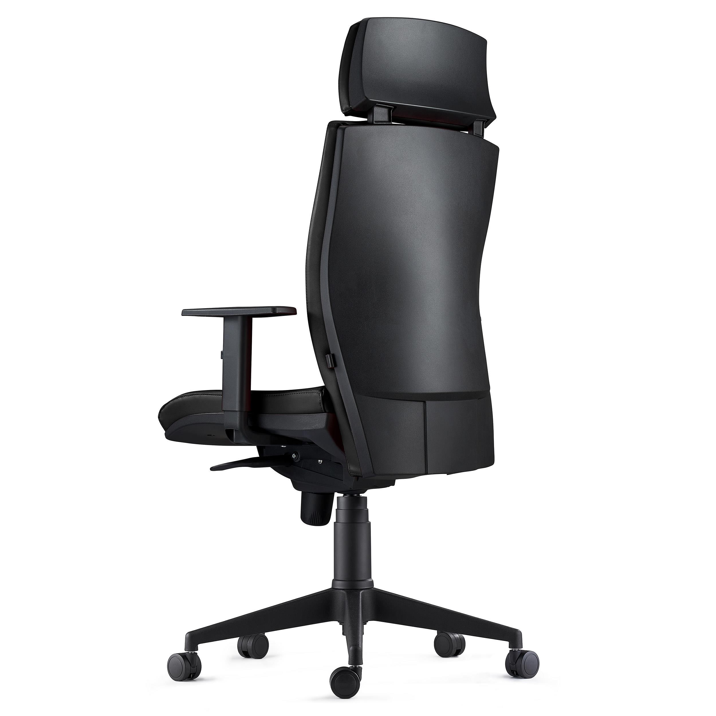 Silla Ergonómica MARVEL, Piel Negra, Reposacabezas y Soporte Lumbar