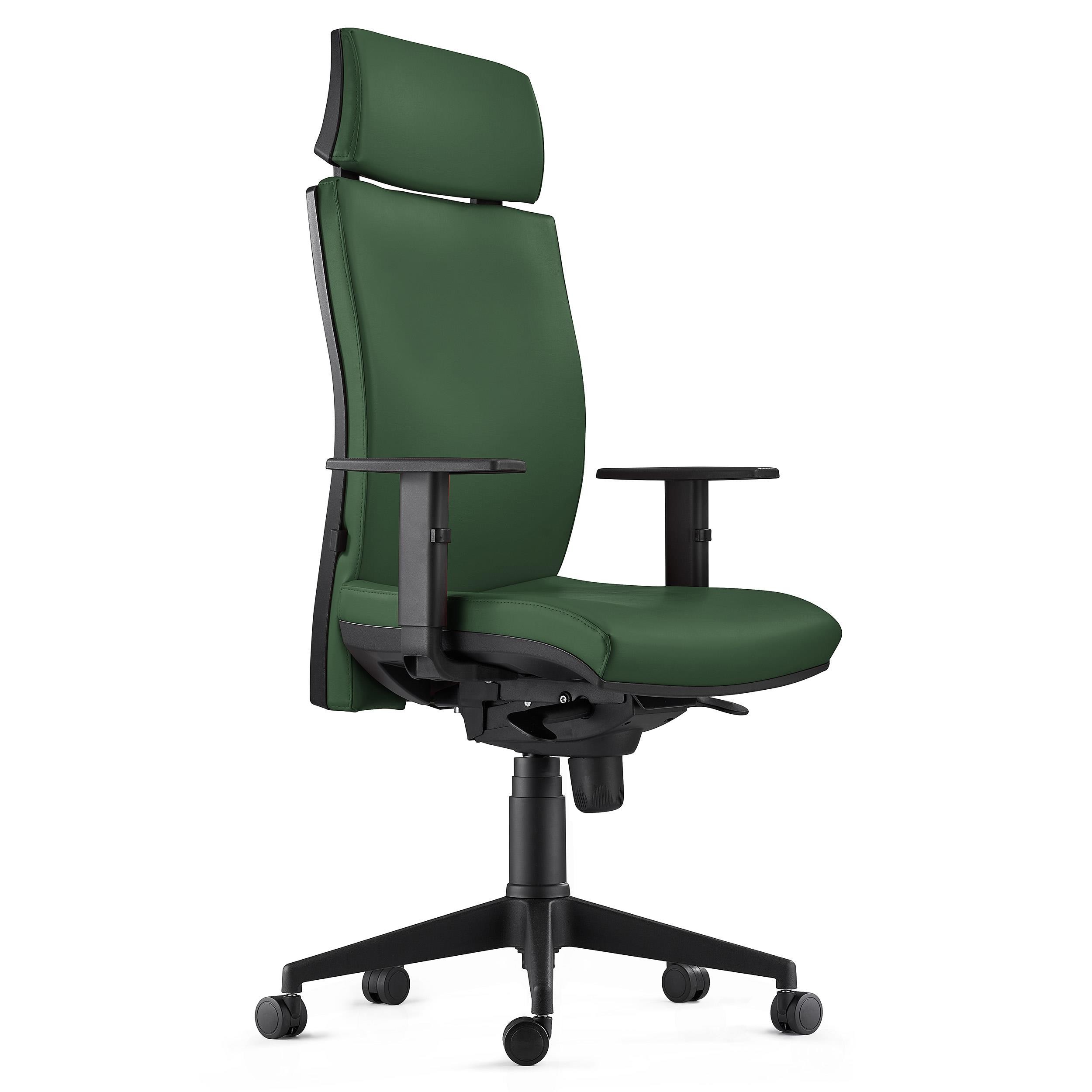 Silla Ergonómica MARVEL, Piel Negra, Reposacabezas y Soporte Lumbar