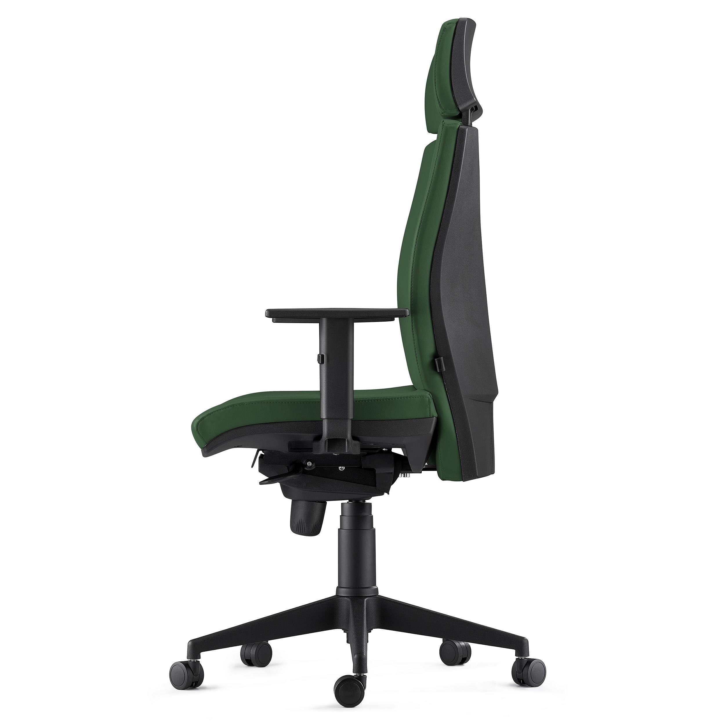 Silla Ergonómica MARVEL, Piel Negra, Reposacabezas y Soporte Lumbar