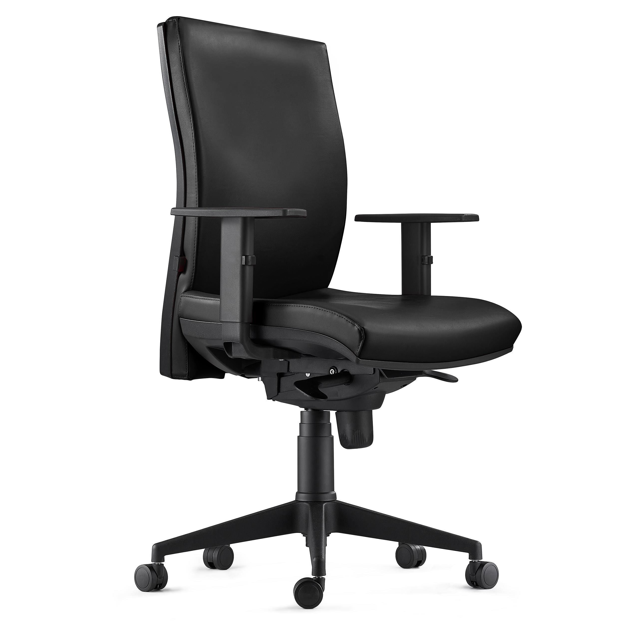 Silla Ergonómica KEVIN, Piel Negra, con Soporte Lumbar