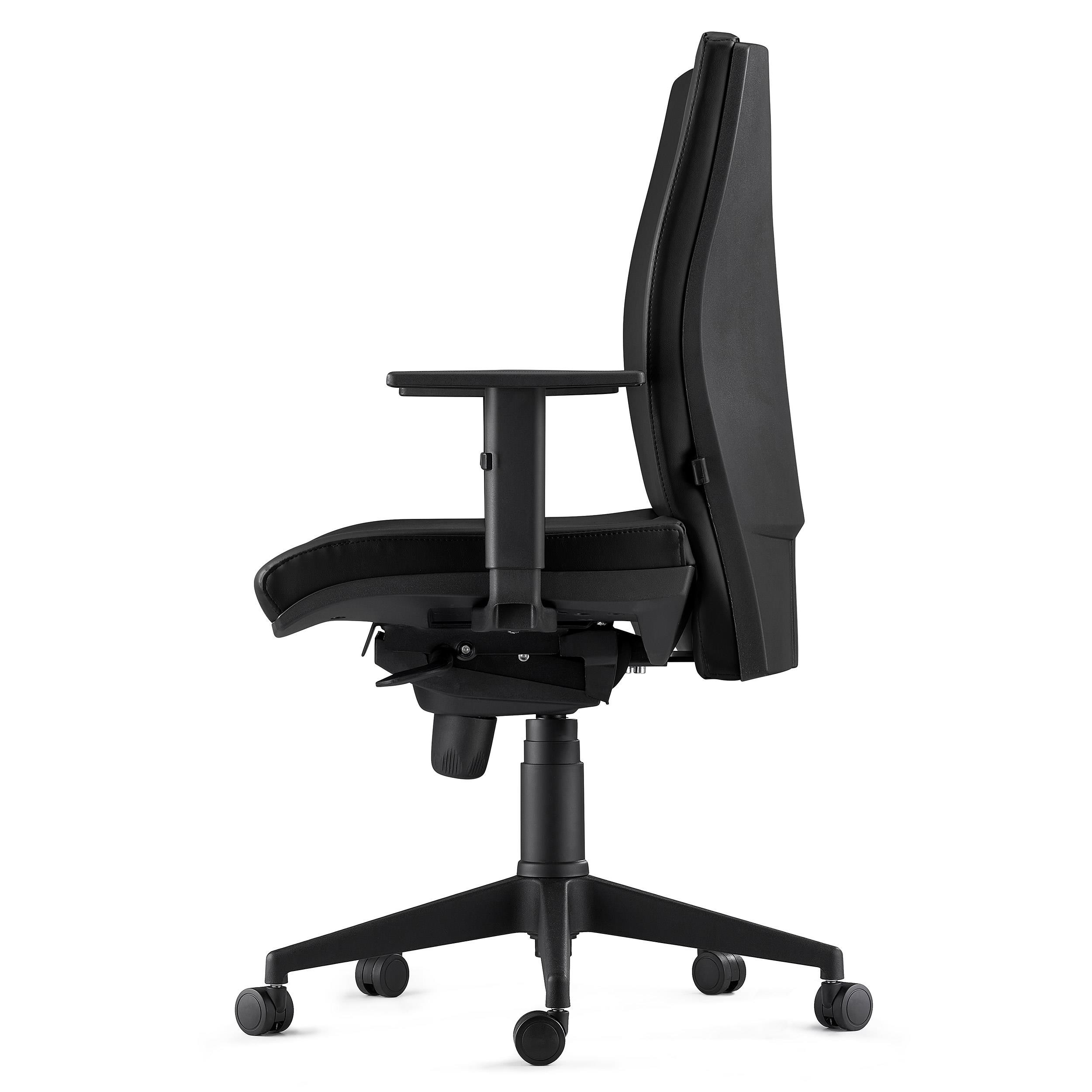 Silla Ergonómica KEVIN, Piel Negra, con Soporte Lumbar