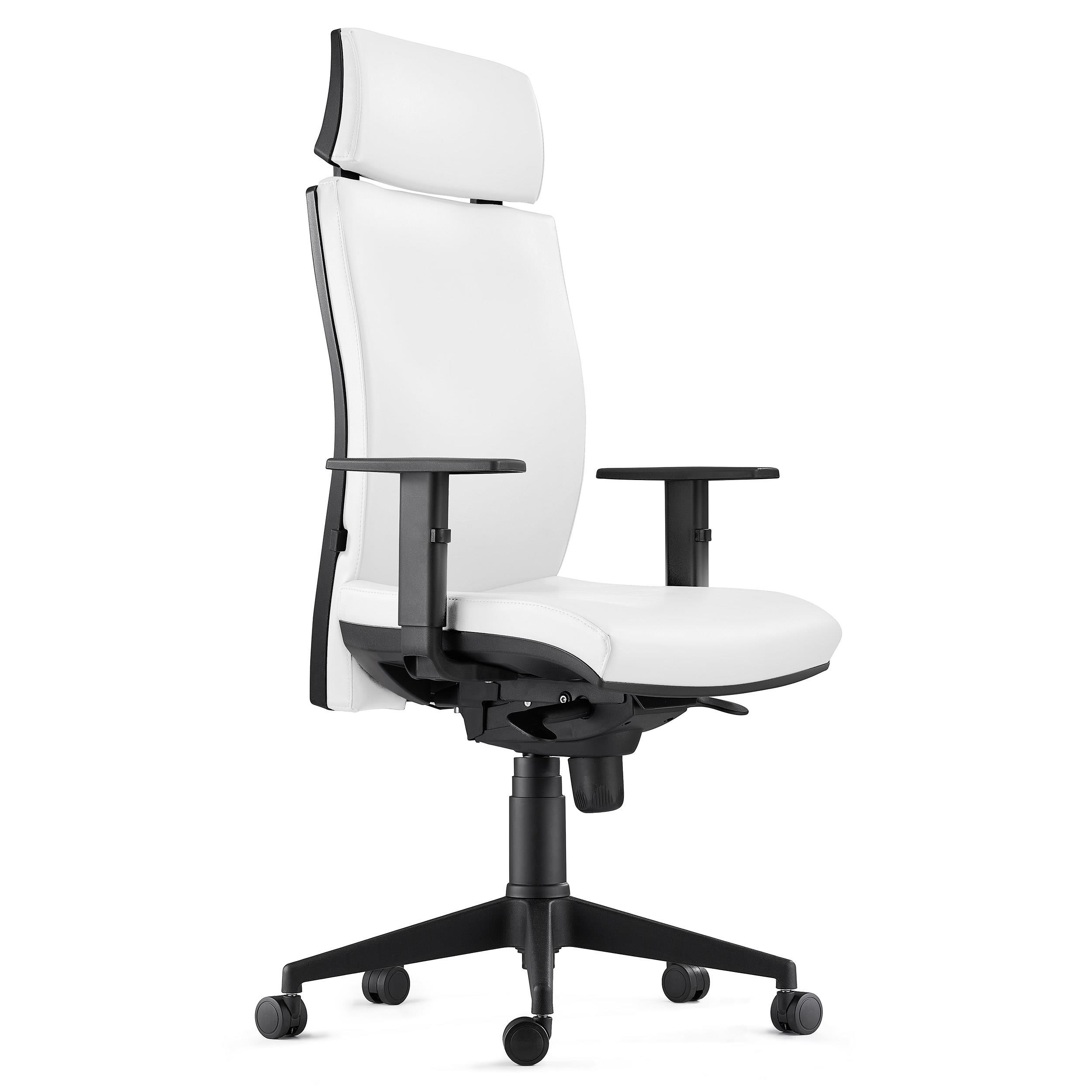 Silla Ergonómica MARVEL, Piel Natural Negra, Reposacabezas y Soporte Lumbar