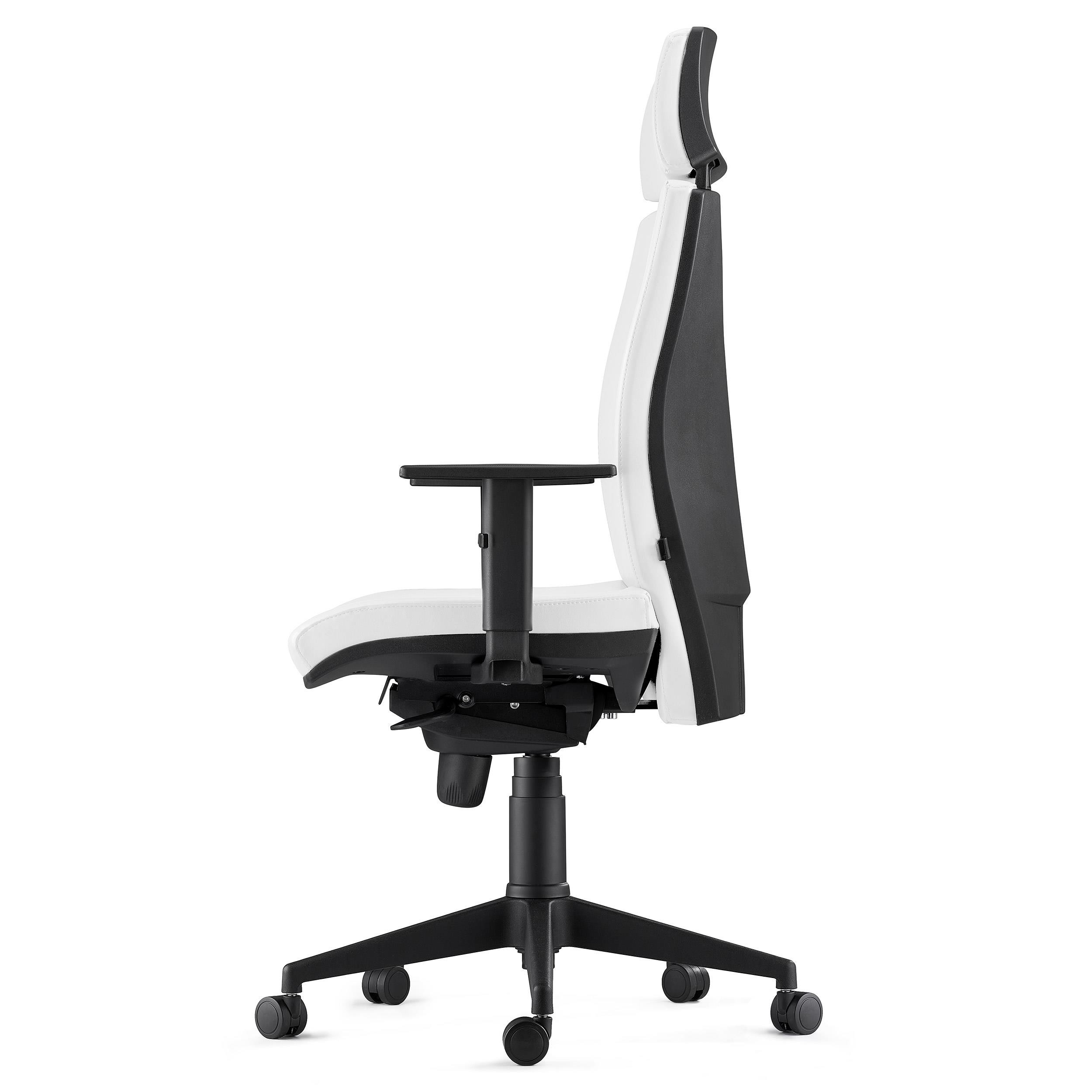 Silla Ergonómica MARVEL, Piel Natural Negra, Reposacabezas y Soporte Lumbar