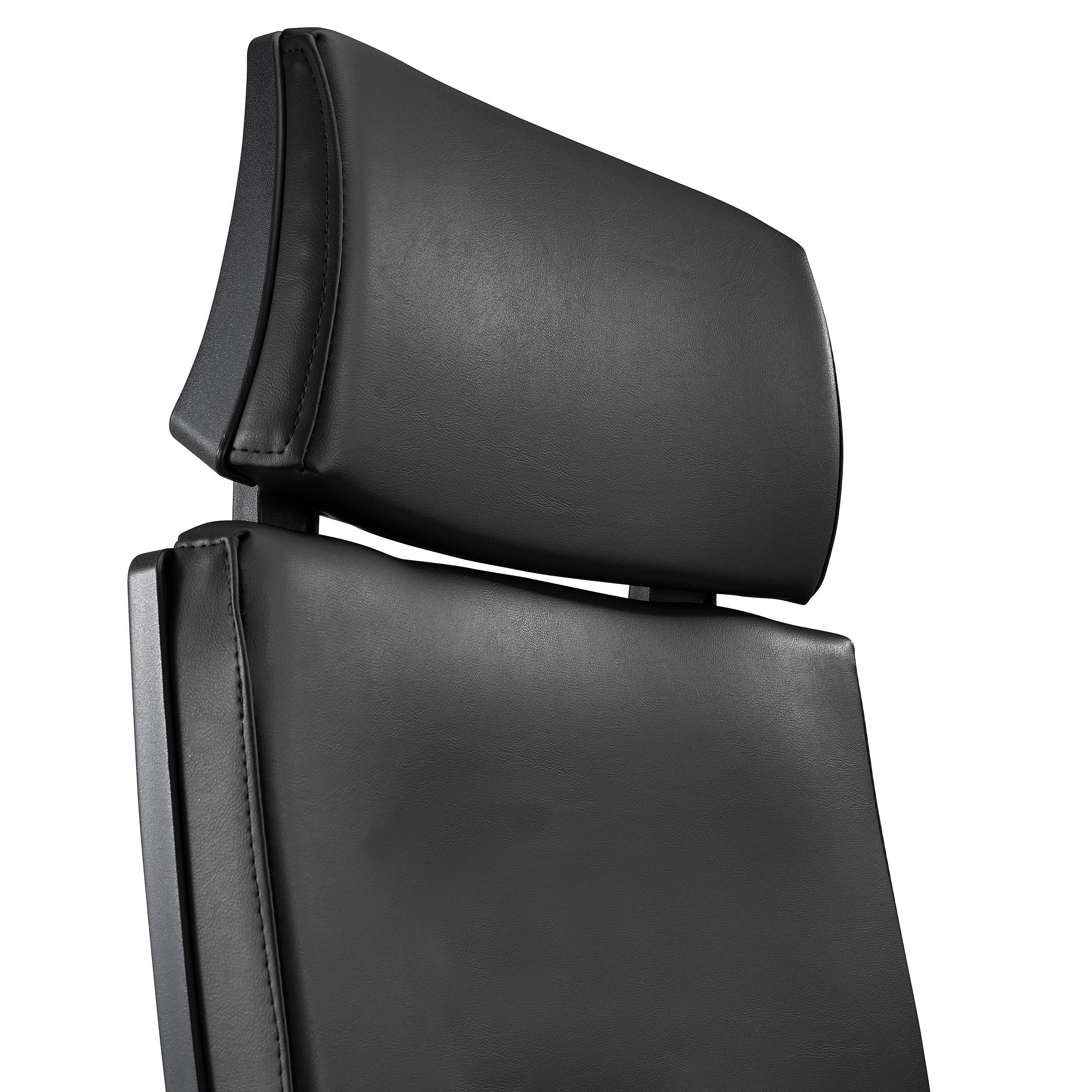 Silla Ergonómica MARVEL, Piel Natural Negra, Reposacabezas y Soporte Lumbar