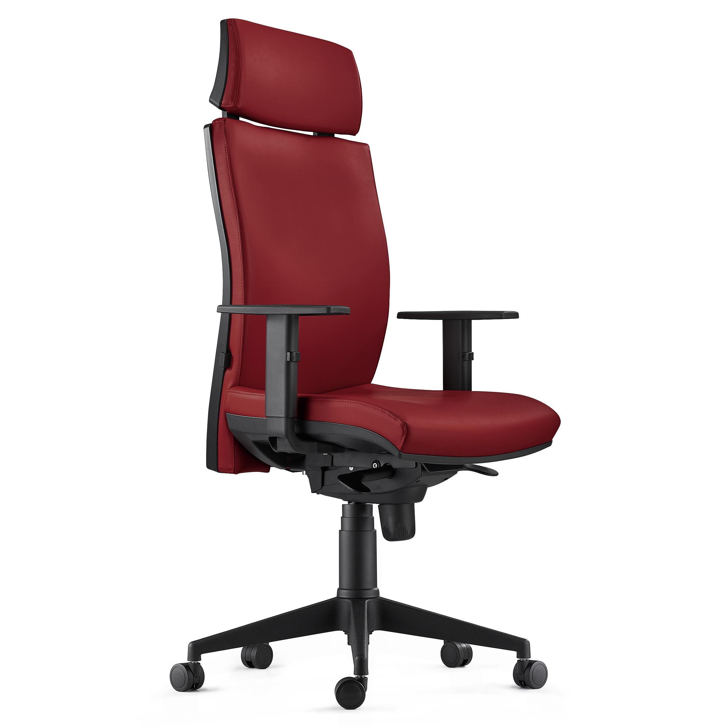 Silla Ergonómica MARVEL, Piel Natural Negra, Reposacabezas y Soporte Lumbar