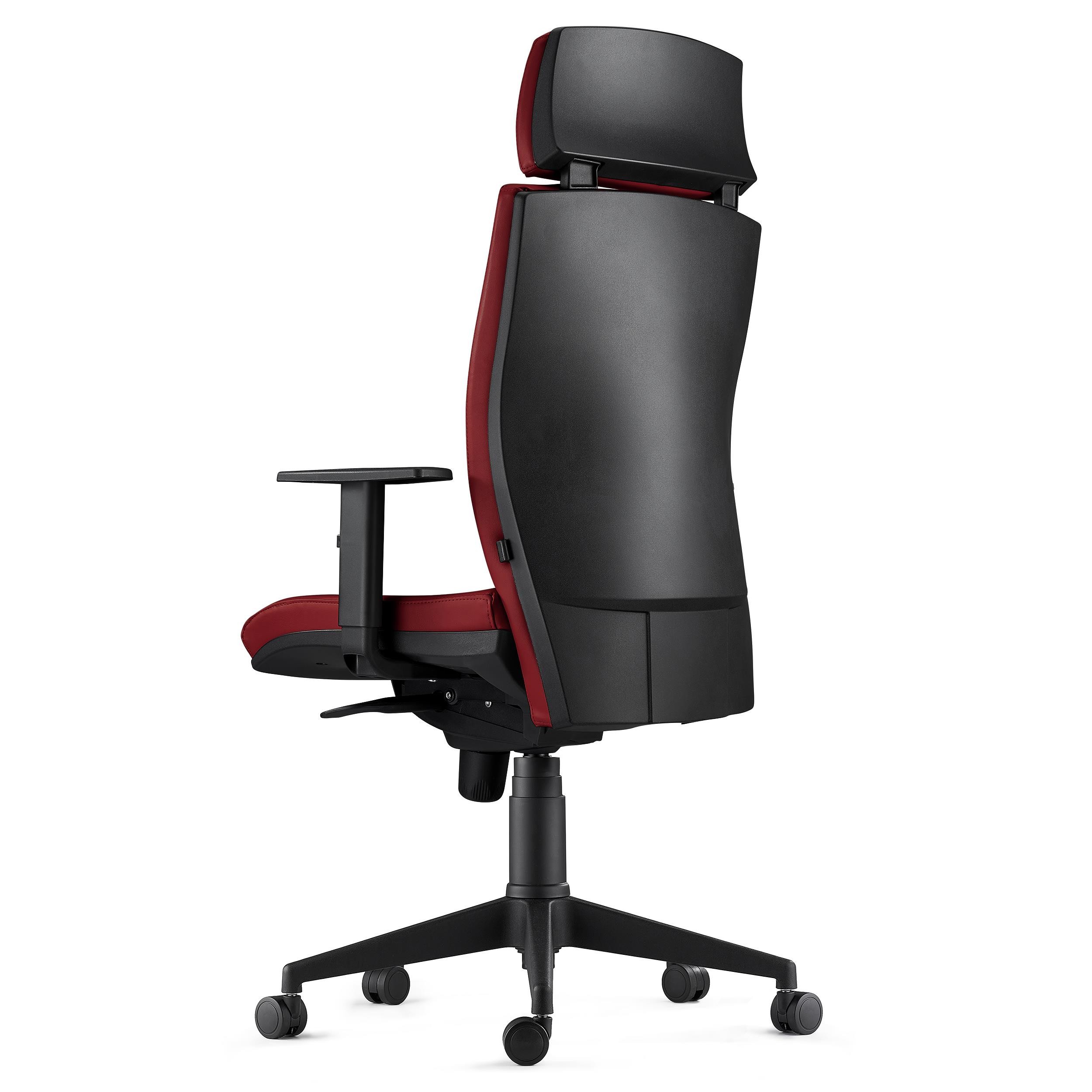 Silla Ergonómica MARVEL, Piel Natural Negra, Reposacabezas y Soporte Lumbar