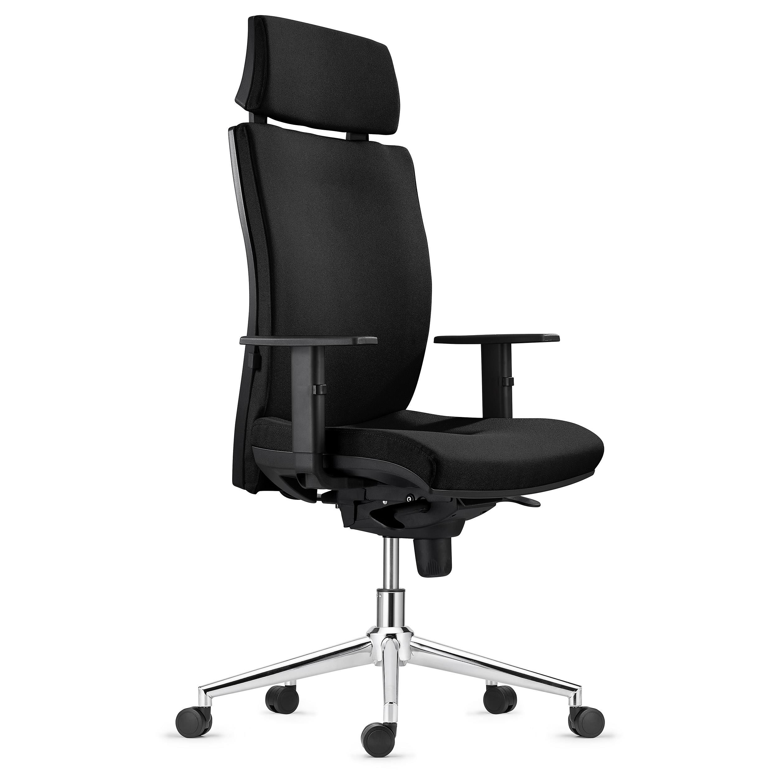 Silla Ergonómica MARVEL, Tela Negra, Base Metálica, Reposacabezas y Soporte Lumbar