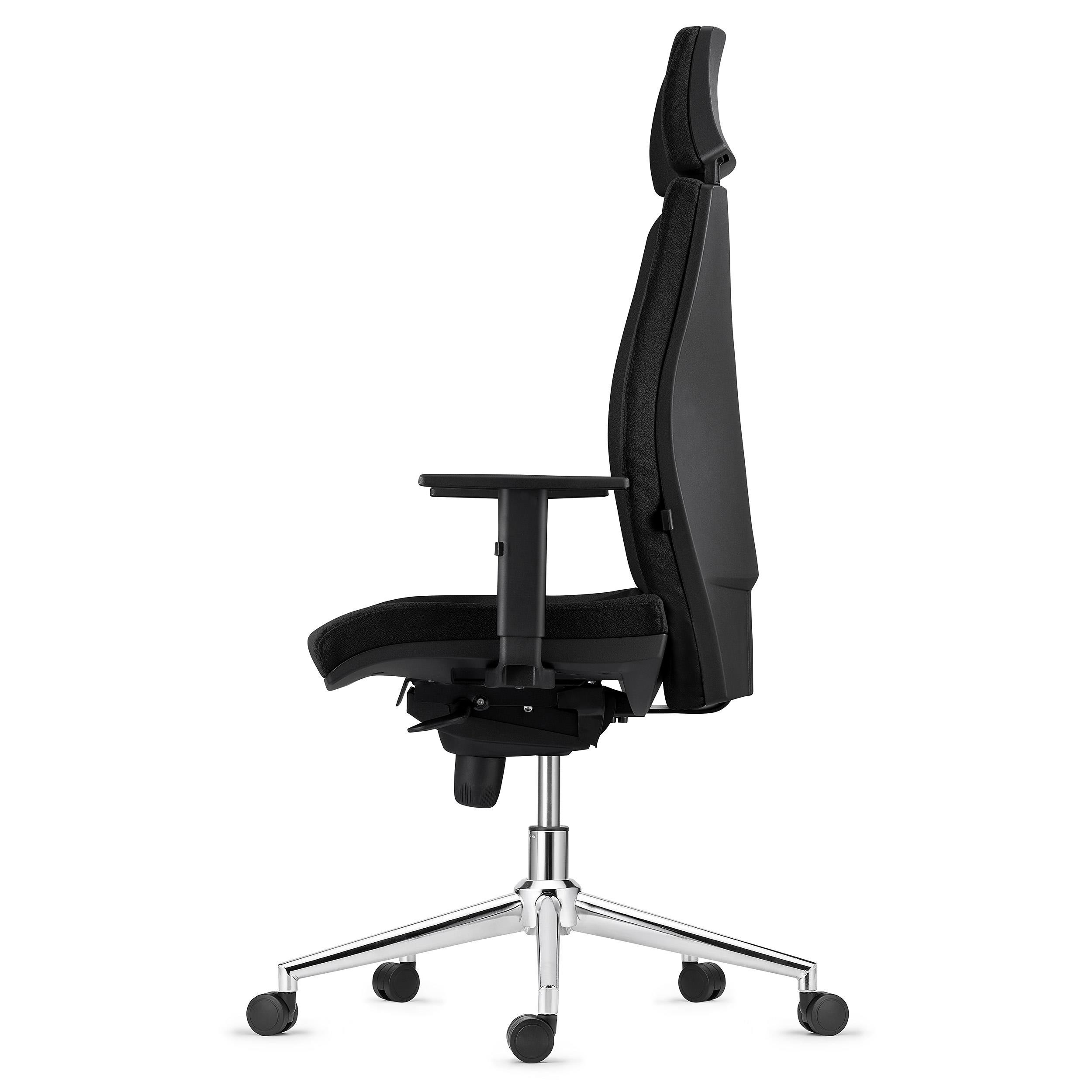 Silla Ergonómica MARVEL, Tela Negra, Base Metálica, Reposacabezas y Soporte Lumbar