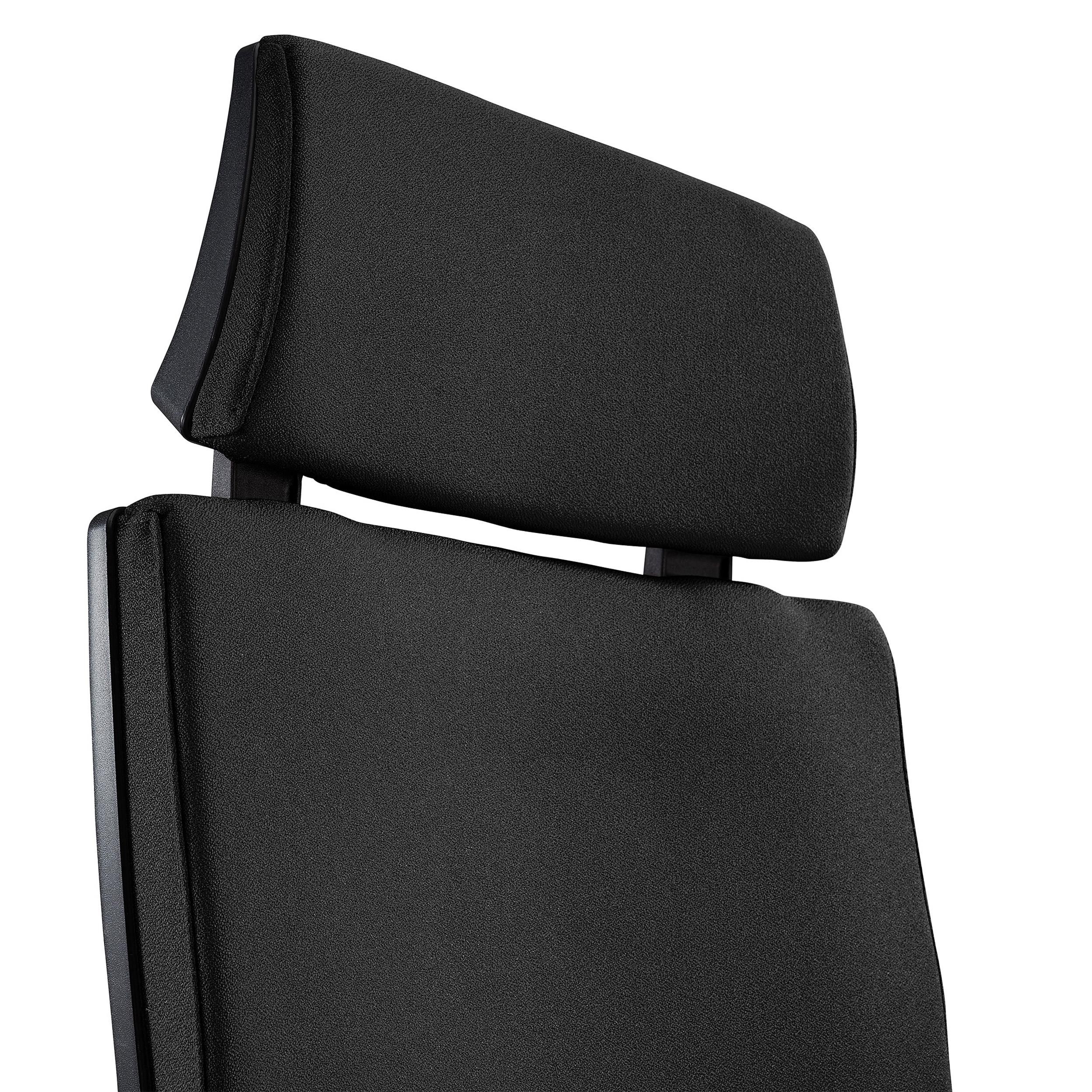 Silla Ergonómica MARVEL, Tela Negra, Base Metálica, Reposacabezas y Soporte Lumbar