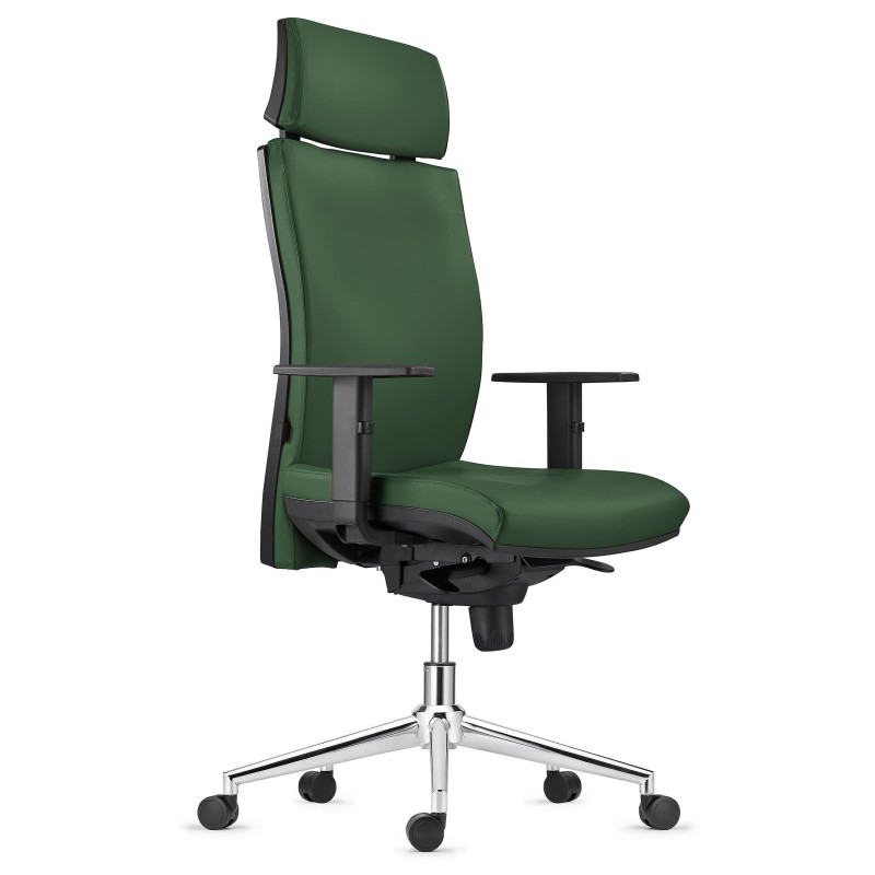 Silla Ergonómica MARVEL en Piel color Negro con Base Metálica