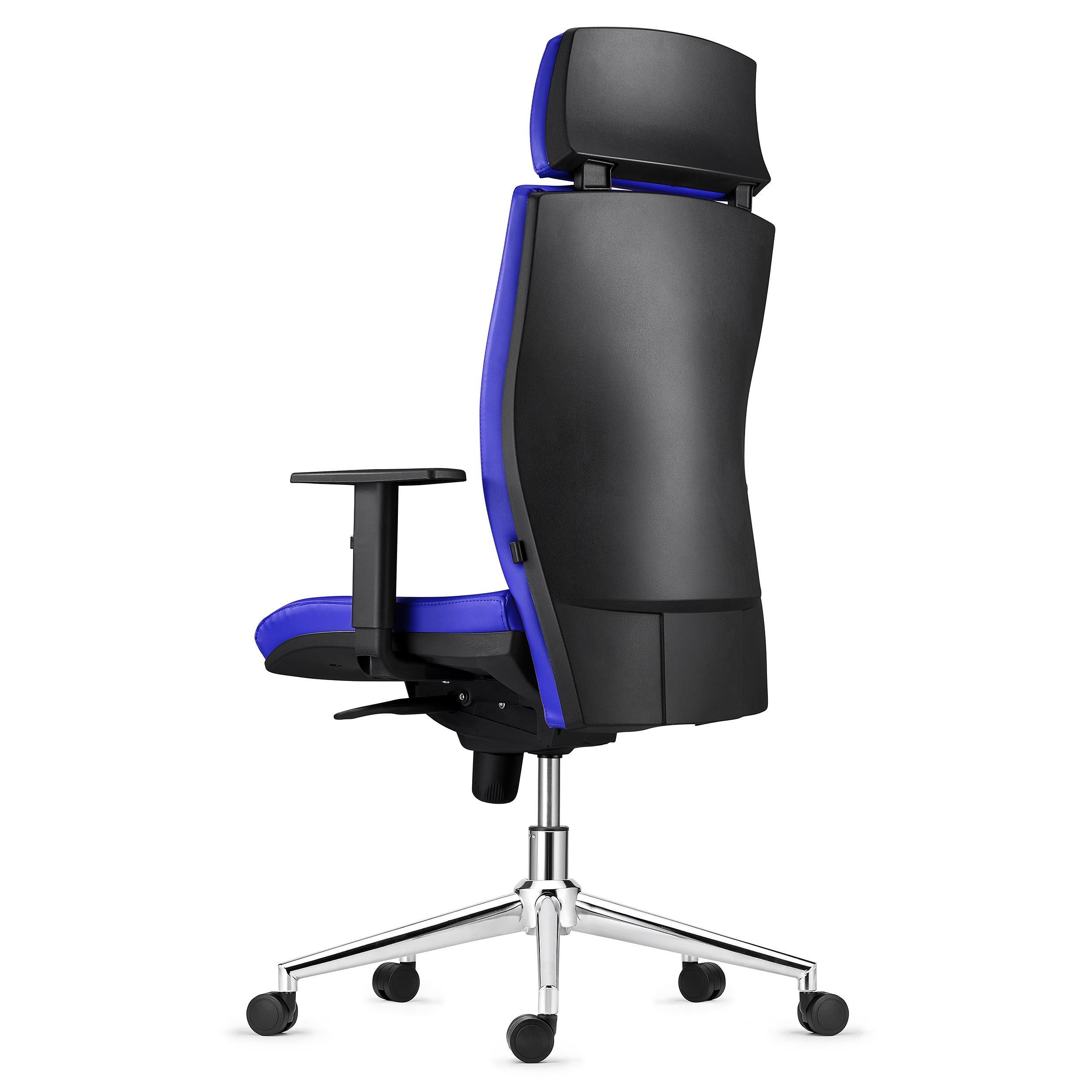 Silla Ergonómica MARVEL, Piel Negra, Base Metálica, Reposacabezas y Soporte Lumbar