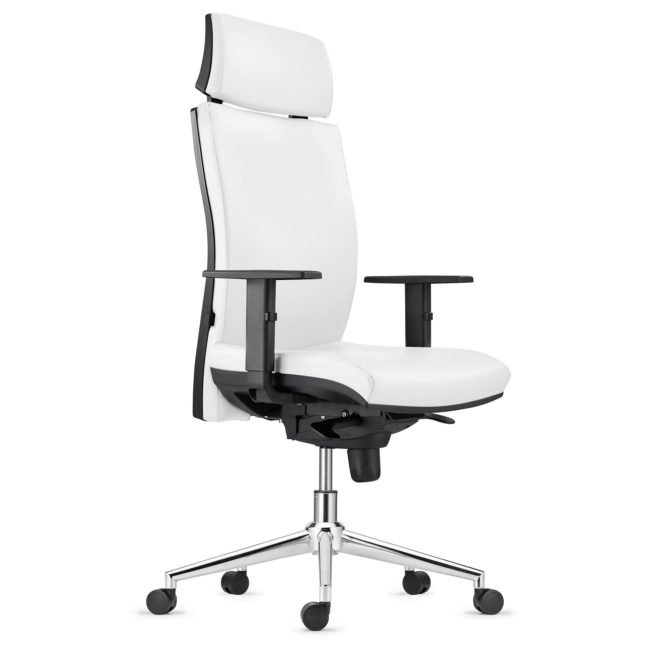 Silla Ergonómica MARVEL, Piel Natural Negra, Base Metálica, Reposacabezas y Soporte Lumbar