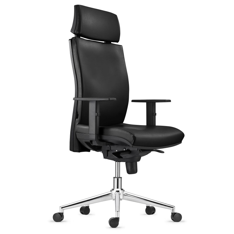 Silla Ergonómica MARVEL en Piel Natural color Negro con Base Metálica