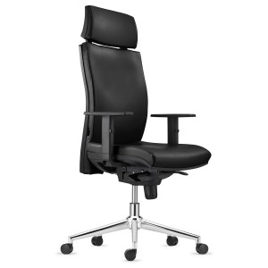 Silla Ergonómica MARVEL en Piel Natural color Negro con Base Metálica