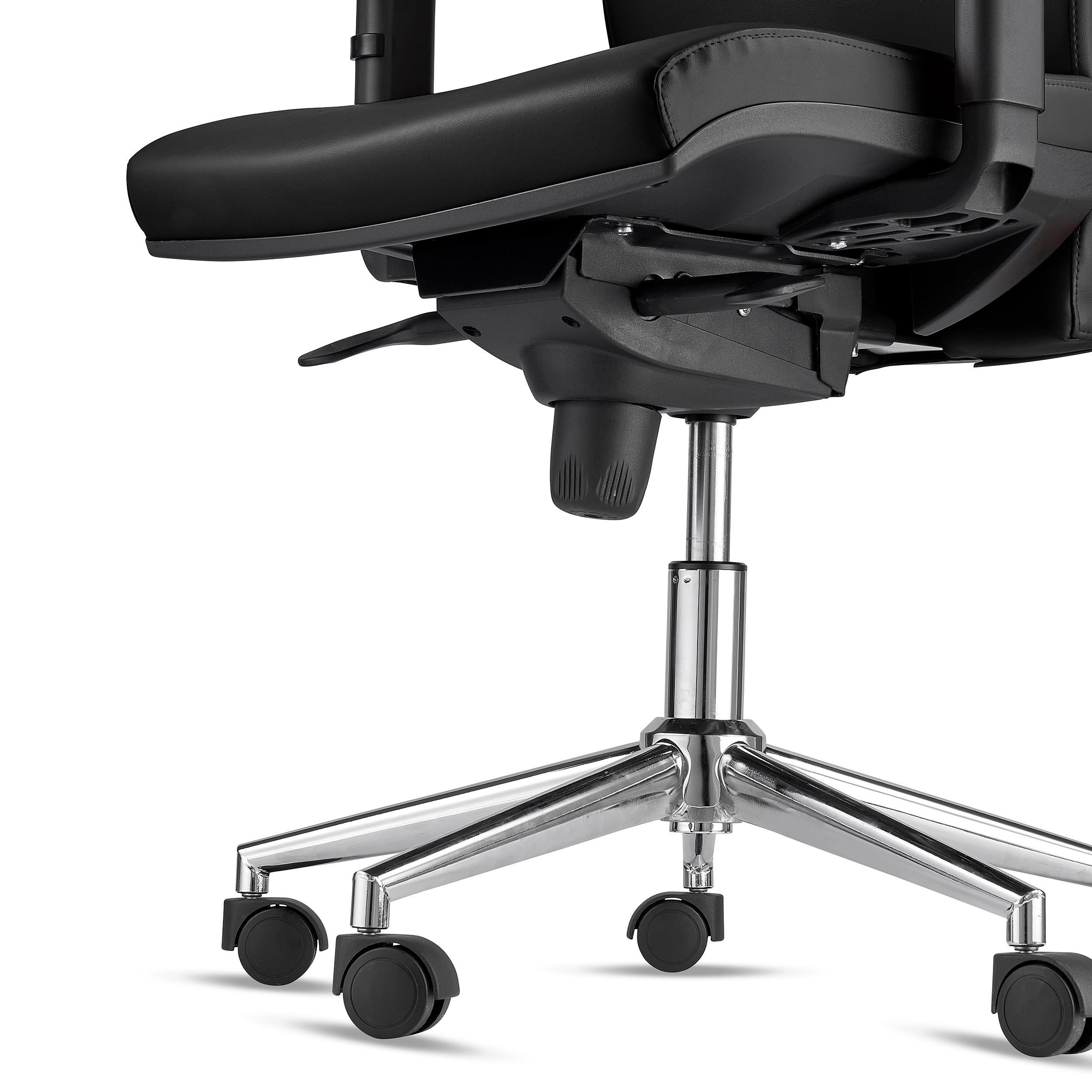 Silla Ergonómica MARVEL, Piel Natural Negra, Base Metálica, Reposacabezas y Soporte Lumbar